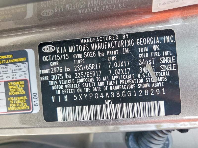 Aukcja sprzedaży 2016 Kia Sorento, vin: 5XYPG4A38GG128291, numer aukcji: 71026836