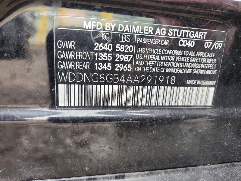 2010 Mercedes-benz S მანქანა იყიდება აუქციონზე, vin: WDDNG8GB4AA291918, აუქციონის ნომერი: 71906436