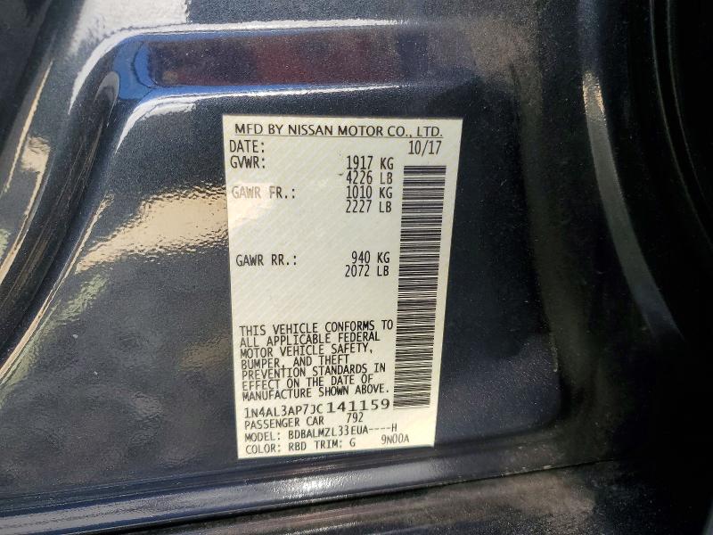 2018 Nissan Altima მანქანა იყიდება აუქციონზე, vin: 1N4AL3AP7JC141159, აუქციონის ნომერი: 71859136