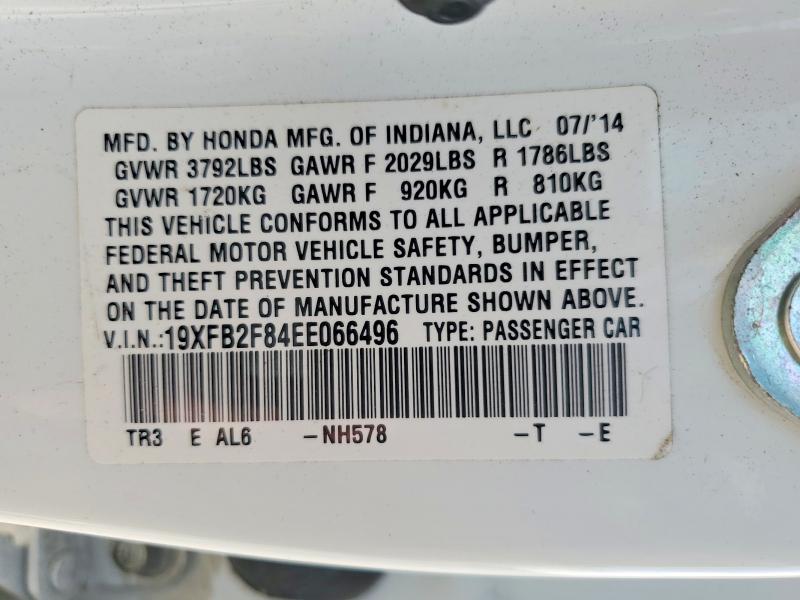 2014 Honda Civic მანქანა იყიდება აუქციონზე, vin: 19XFB2F84EE066496, აუქციონის ნომერი: 71451526