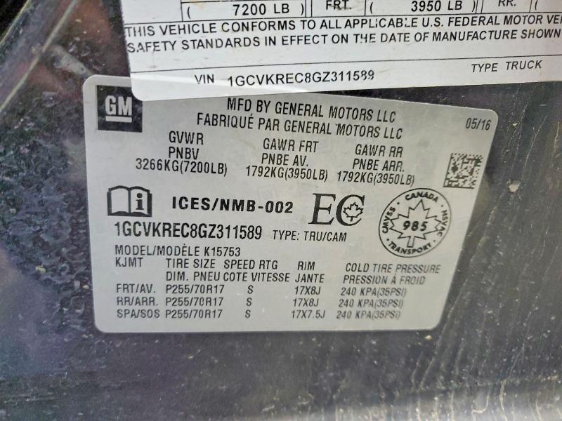 Aukcja sprzedaży 2016 Chevrolet Silverado, vin: 1GCVKREC8GZ311589, numer aukcji: 70825336