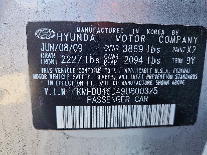 72543506 :رقم المزاد ، KMHDU46D49U800325 vin ، 2009 Hyundai Elantra مزاد بيع