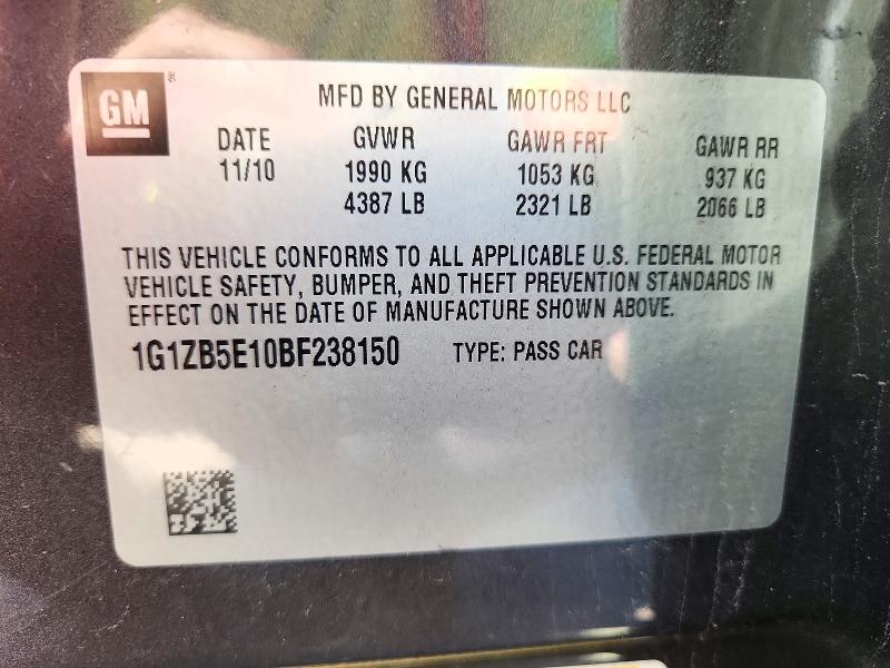2011 Chevrolet Malibu მანქანა იყიდება აუქციონზე, vin: 1G1ZB5E10BF238150, აუქციონის ნომერი: 69672306
