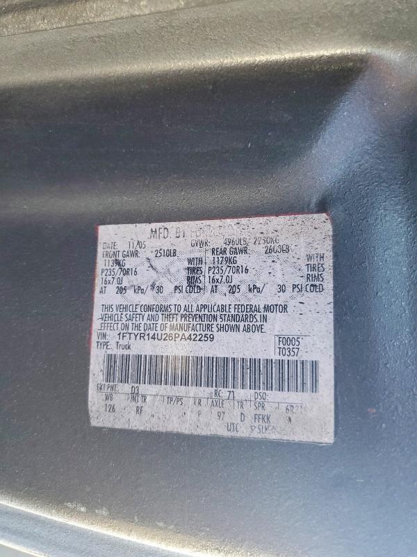 Продажа на аукционе авто 2006 Ford Ranger, vin: 1FTYR14U26PA42259, номер лота: 71746686