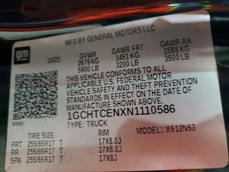 Aukcja sprzedaży 2022 Chevrolet Colorado, vin: 1GCHTCENXN1110586, numer aukcji: 71949566