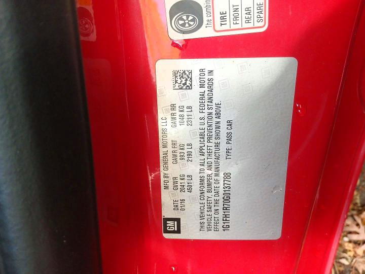 72595046 :رقم المزاد ، 1G1FH1R70G0137788 vin ، 2016 Chevrolet Camaro مزاد بيع