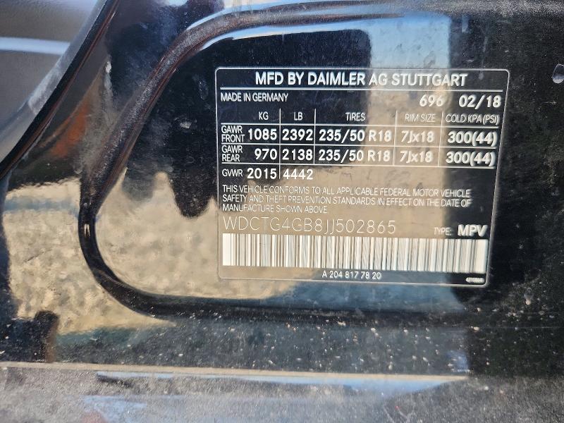 73499996 :رقم المزاد ، WDCTG4GB8JJ502865 vin ، 2018 Mercedes-benz Gla مزاد بيع
