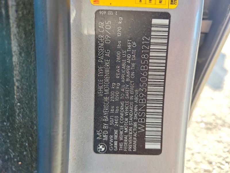 2006 Bmw M5 მანქანა იყიდება აუქციონზე, vin: WBSNB93506B581212, აუქციონის ნომერი: 71296656