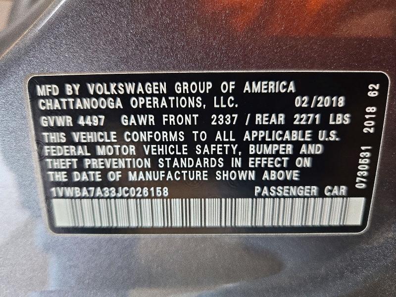 Aukcja sprzedaży 2018 Volkswagen Passat, vin: 1VWBA7A33JC026158, numer aukcji: 71362496