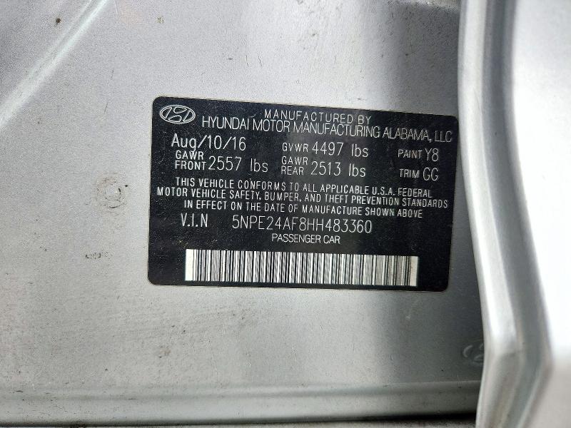 2017 Hyundai Sonata მანქანა იყიდება აუქციონზე, vin: 5NPE24AF8HH483360, აუქციონის ნომერი: 72136526
