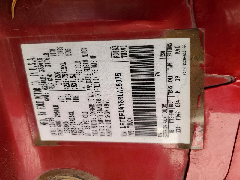 70684236 :رقم المزاد ، 1FTEF14Y8RLA15075 vin ، 1994 Ford F150 مزاد بيع