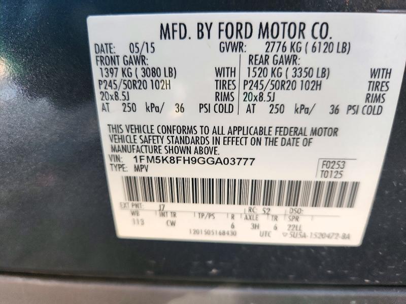 Продаж на аукціоні авто 2016 Ford Explorer, vin: 1FM5K8FH9GGA03777, номер лоту: 72462546