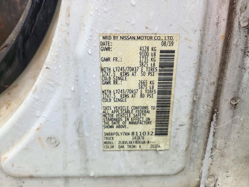2019 Nissan Nv მანქანა იყიდება აუქციონზე, vin: 1N6BF0LY7KN811032, აუქციონის ნომერი: 72003376