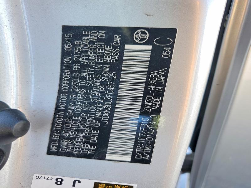 2015 Toyota Prius მანქანა იყიდება აუქციონზე, vin: JTDKN3DUXF0457125, აუქციონის ნომერი: 71640376