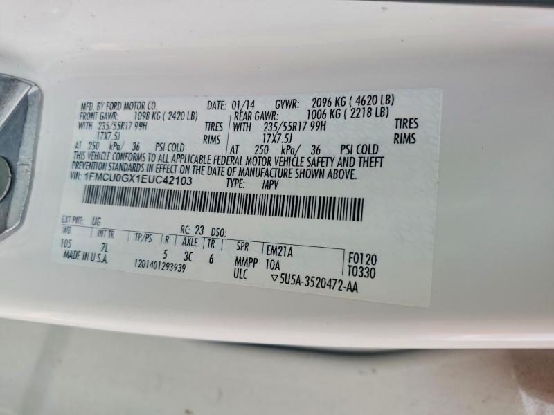 71249326 :رقم المزاد ، 1FMCU0GX1EUC42103 vin ، 2014 Ford Escape مزاد بيع