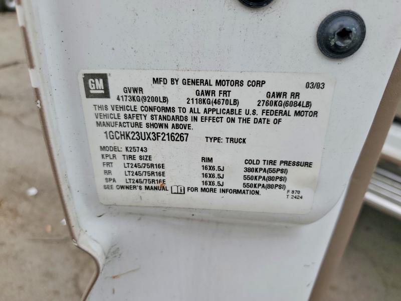 71269026 :رقم المزاد ، 1GCHK23UX3F216267 vin ، 2003 Chevrolet Silverado مزاد بيع