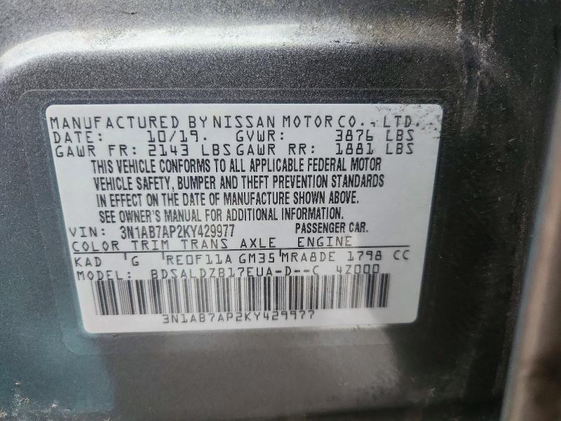 Продажа на аукционе авто 2019 Nissan Sentra, vin: 3N1AB7AP2KY429977, номер лота: 72309406