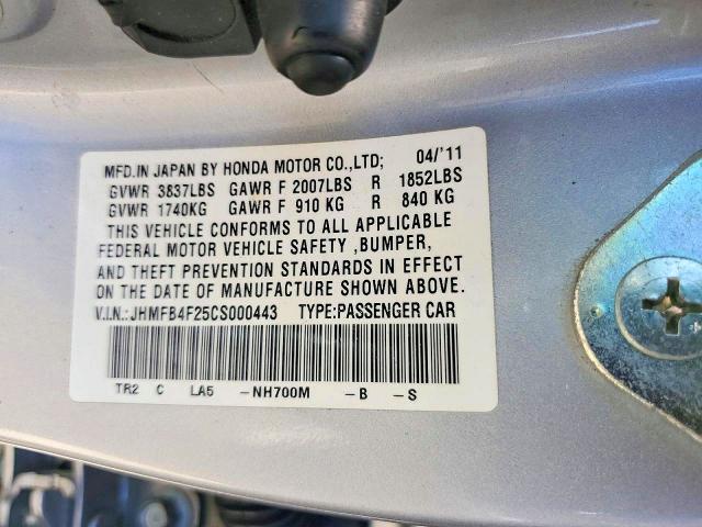 2012 Honda Civic მანქანა იყიდება აუქციონზე, vin: JHMFB4F25CS000443, აუქციონის ნომერი: 72551846