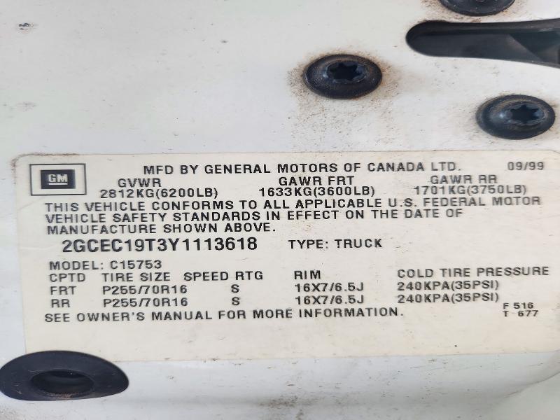 71622316 :رقم المزاد ، 2GCEC19T3Y1113618 vin ، 2000 Chevrolet Silverado مزاد بيع
