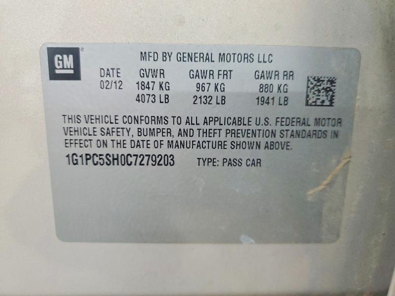 Продаж на аукціоні авто 2012 Chevrolet Cruze, vin: 1G1PC5SH0C7279203, номер лоту: 71282056