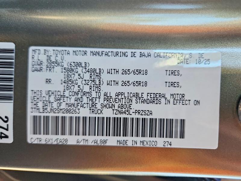 Auction sale of the 2025 Toyota Tacoma, vin: 3TMLB5JN2SM200263, lot number: 71790576