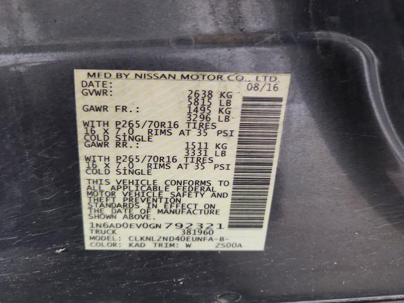 2016 Nissan Frontier მანქანა იყიდება აუქციონზე, vin: 1N6AD0EV0GN792321, აუქციონის ნომერი: 70380856