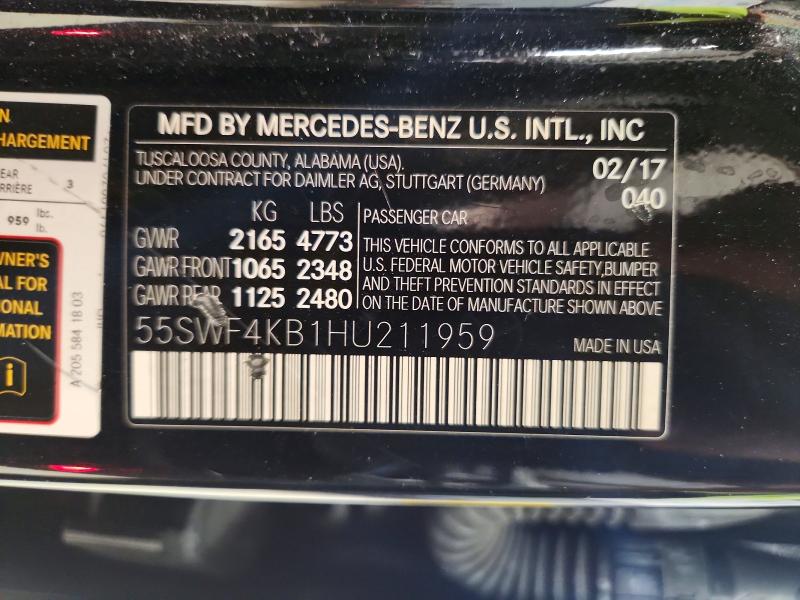 Продаж на аукціоні авто 2017 Mercedes-benz C, vin: 55SWF4KB1HU211959, номер лоту: 72936316