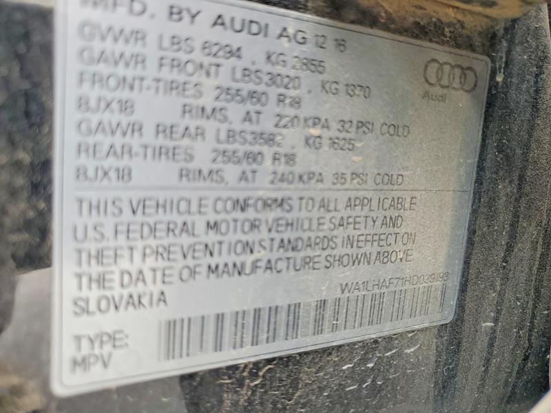 71450746 :رقم المزاد ، WA1LHAF71HD039193 vin ، 2017 Audi Q7 مزاد بيع