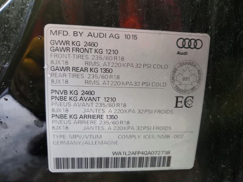 Продажа на аукционе авто 2016 Audi Q5, vin: WA1L2AFP4GA072738, номер лота: 72123856