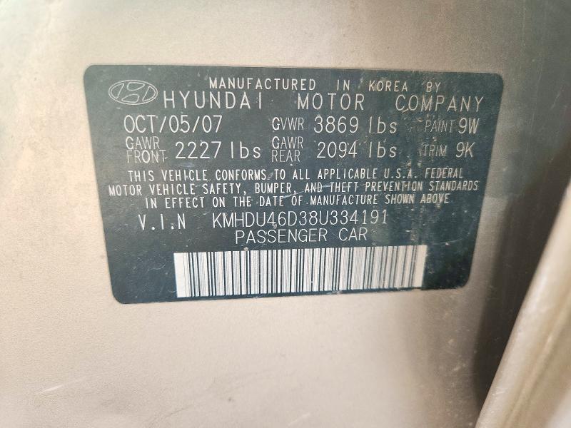 72465006 :رقم المزاد ، KMHDU46D38U334191 vin ، 2008 Hyundai Elantra مزاد بيع