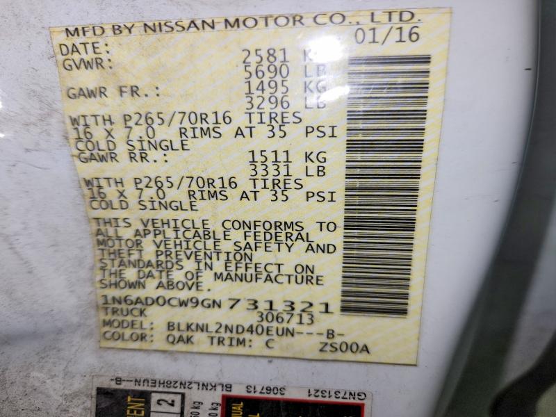 2016 Nissan Frontier მანქანა იყიდება აუქციონზე, vin: 1N6AD0CW9GN731321, აუქციონის ნომერი: 70644236