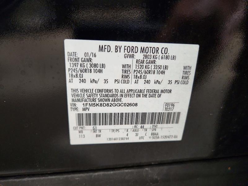 Продаж на аукціоні авто 2016 Ford Explorer, vin: 1FM5K8D82GGC02608, номер лоту: 72353706