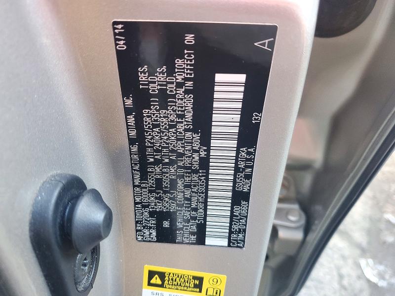 Aukcja sprzedaży 2014 Toyota Highlander, vin: 5TDDKRFH5ES035411, numer aukcji: 71638136