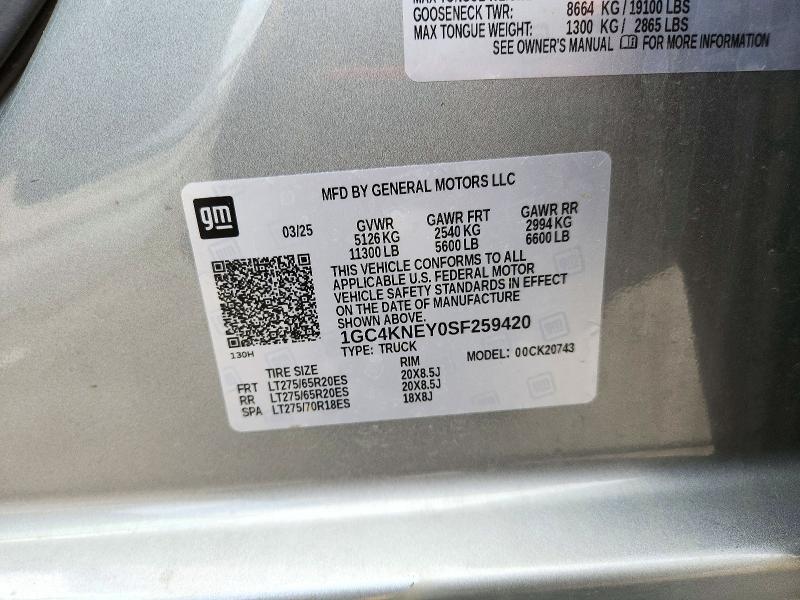 72486916 :رقم المزاد ، 1GC4KNEY0SF259420 vin ، 2025 Chevrolet Silverado مزاد بيع