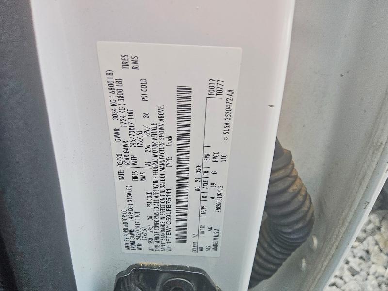 2020 Ford F150 მანქანა იყიდება აუქციონზე, vin: 1FTEW1C59LFB75141, აუქციონის ნომერი: 70602096