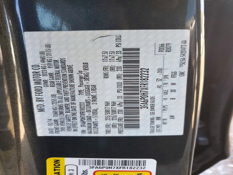 2015 Ford Fusion მანქანა იყიდება აუქციონზე, vin: 3FA6P0H7XFR182232, აუქციონის ნომერი: 69943256