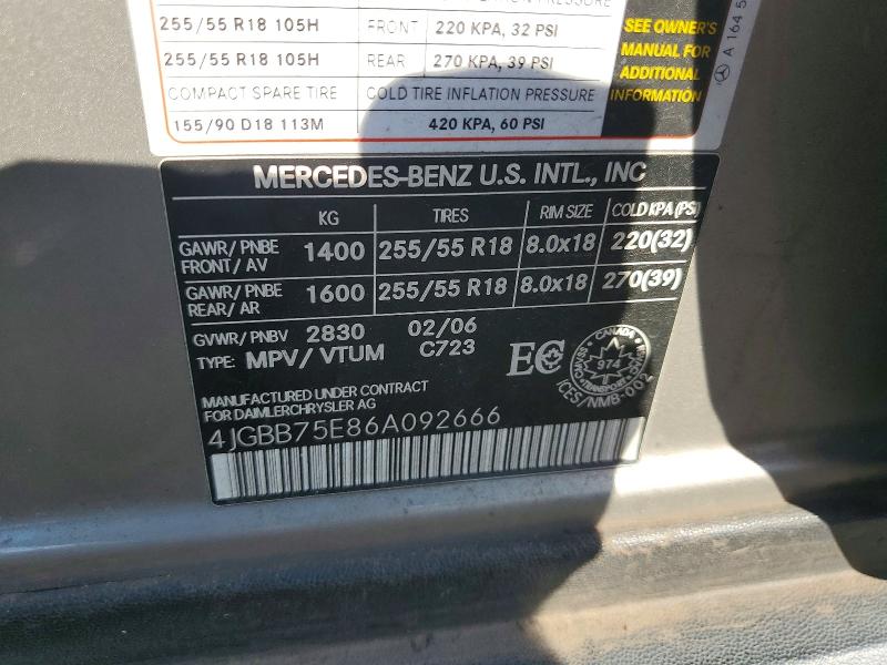 Продажа на аукционе авто 2006 Mercedes-benz Ml, vin: 4JGBB75E86A092666, номер лота: 71740106