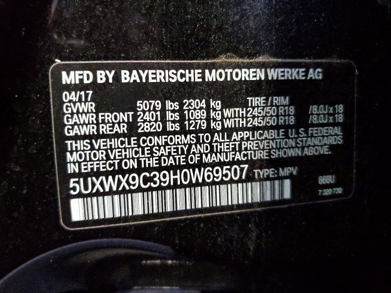 2017 Bmw X3 მანქანა იყიდება აუქციონზე, vin: 5UXWX9C39H0W69507, აუქციონის ნომერი: 68749026