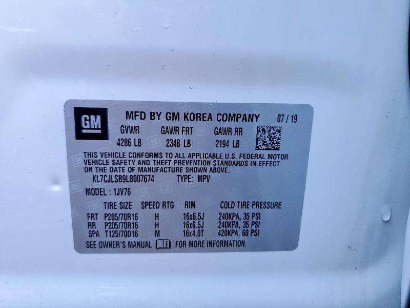 70655626 :رقم المزاد ، KL7CJLSB9LB007674 vin ، 2020 Chevrolet Trax مزاد بيع