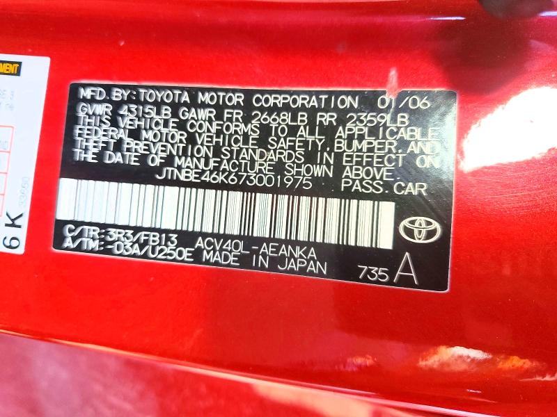 63807596 :رقم المزاد ، JTNBE46K673001975 vin ، 2007 Toyota Camry مزاد بيع