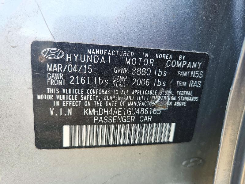 Продаж на аукціоні авто 2016 Hyundai Elantra, vin: KMHDH4AE1GU486165, номер лоту: 72800026