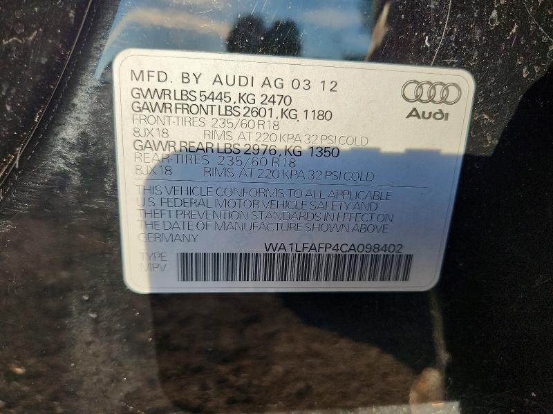 Продаж на аукціоні авто 2012 Audi Q5, vin: WA1LFAFP4CA098402, номер лоту: 71384996