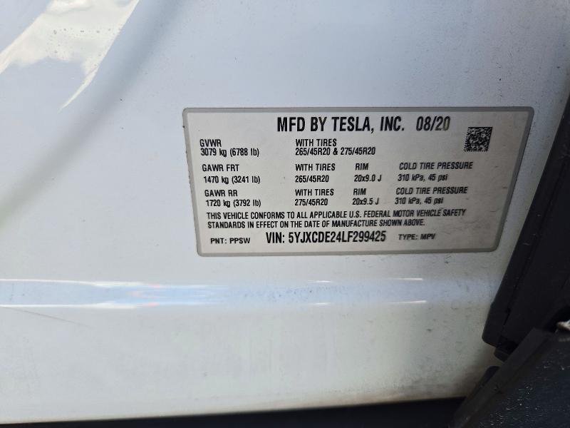 70988666 :رقم المزاد ، 5YJXCDE24LF299425 vin ، 2020 Tesla Model X مزاد بيع
