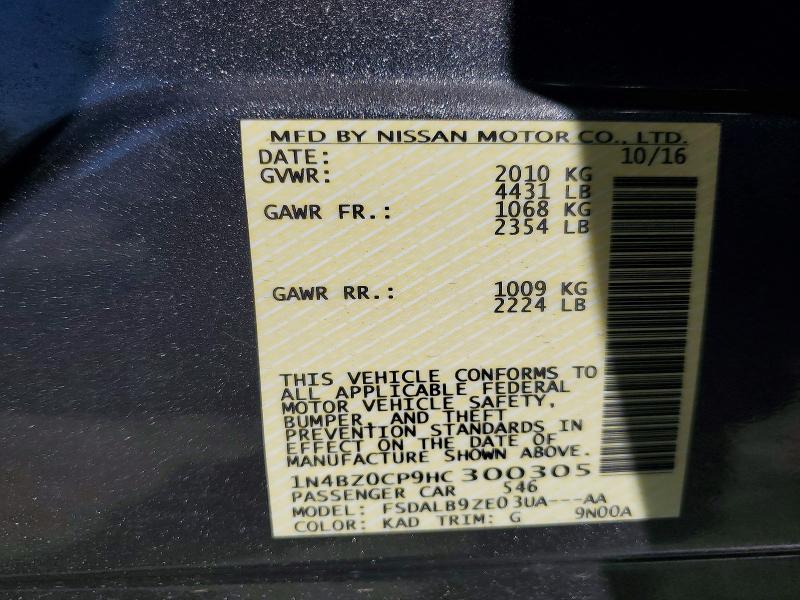 71297216 :رقم المزاد ، 1N4BZ0CP9HC300305 vin ، 2017 Nissan Leaf مزاد بيع