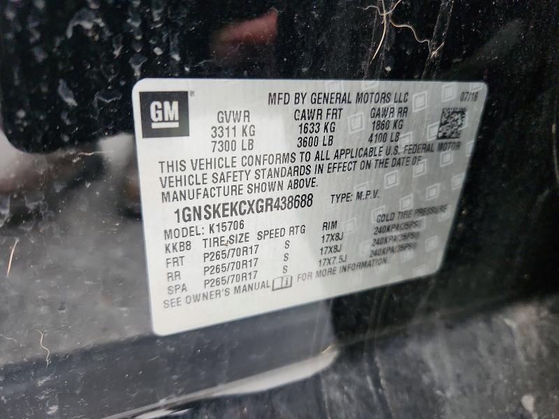 2016 Chevrolet Tahoe მანქანა იყიდება აუქციონზე, vin: 1GNSKEKCXGR438688, აუქციონის ნომერი: 71297936