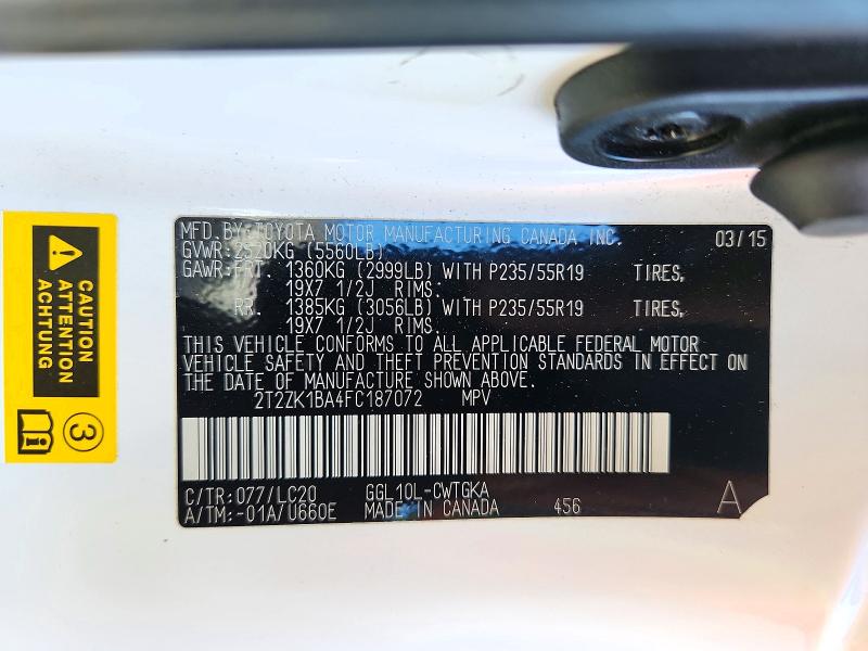 2015 Lexus Rx 350 მანქანა იყიდება აუქციონზე, vin: 2T2ZK1BA4FC187072, აუქციონის ნომერი: 72048696