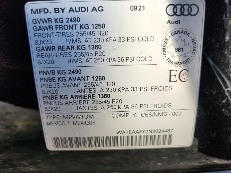 Продаж на аукціоні авто 2022 Audi Q5, vin: WA1EAAFY2N2024487, номер лоту: 71576296