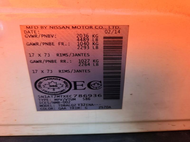 71234876 :رقم المزاد ، 5N1AT2MTXEC786936 vin ، 2014 Nissan Rogue مزاد بيع