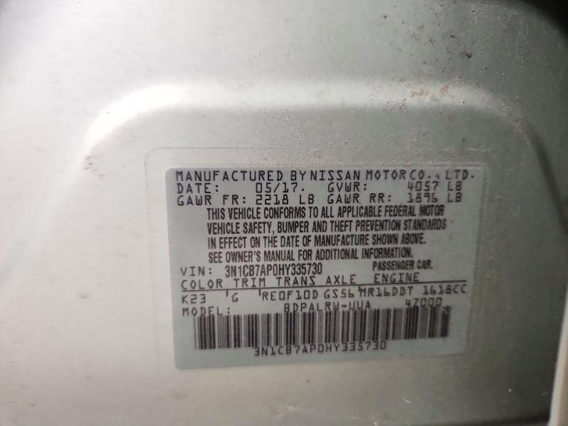 2017 Nissan Sentra მანქანა იყიდება აუქციონზე, vin: 3N1CB7AP0HY335730, აუქციონის ნომერი: 72875956