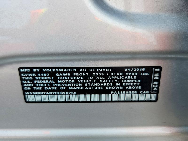 2015 Volkswagen Cc მანქანა იყიდება აუქციონზე, vin: WVWBN7AN7FE826756, აუქციონის ნომერი: 71085886